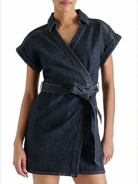 Steve Madden Dark Blue Denim Dress with Contrast Stitching